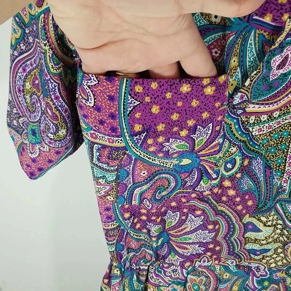 {Classics by Leslie Fay} Vintage 80s Paisley Print Polyester Dress Size 8 - Picture 11 of 17